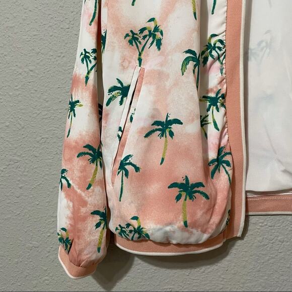 Current Air Open Front Palm Tree Print White & Pink Bomber Jacket Womens S - Picture 2 of 6